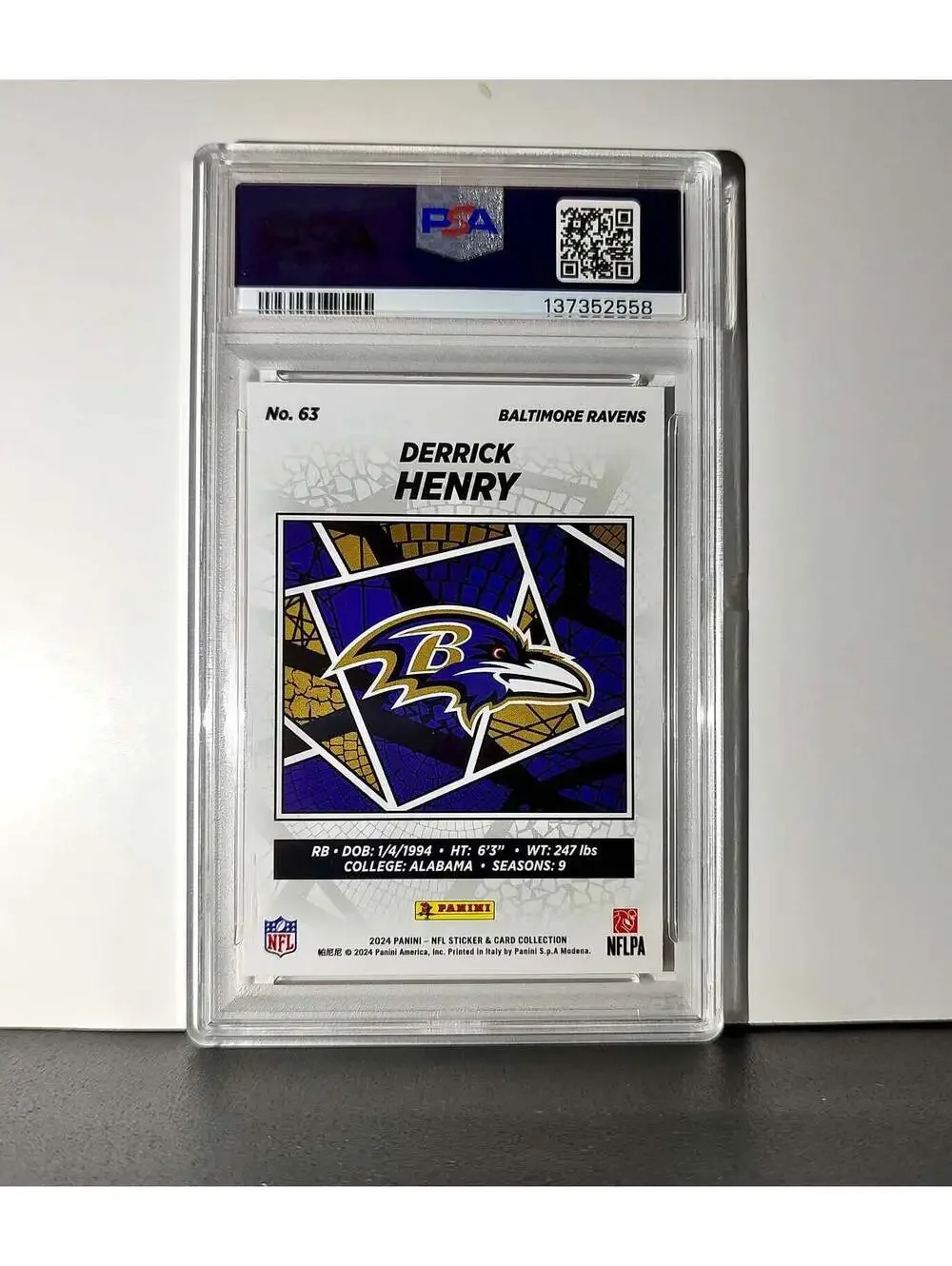 Derrick Henry 2024 Panini Sticker Collection 001/049 #63 Bronze Foil PSA 9 Mint